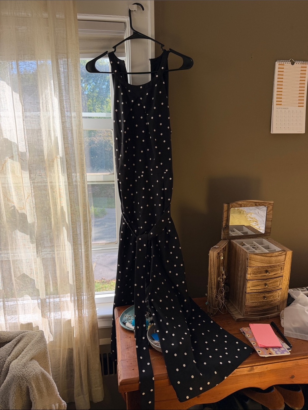 Banana Republic Black Polka Dot Jumpsuit with Tie Waist